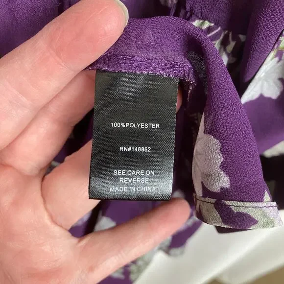 Torrid Purple Floral Chiffon Hi-Lo Tunic Blouse Sz.2 - Picture 12 of 14